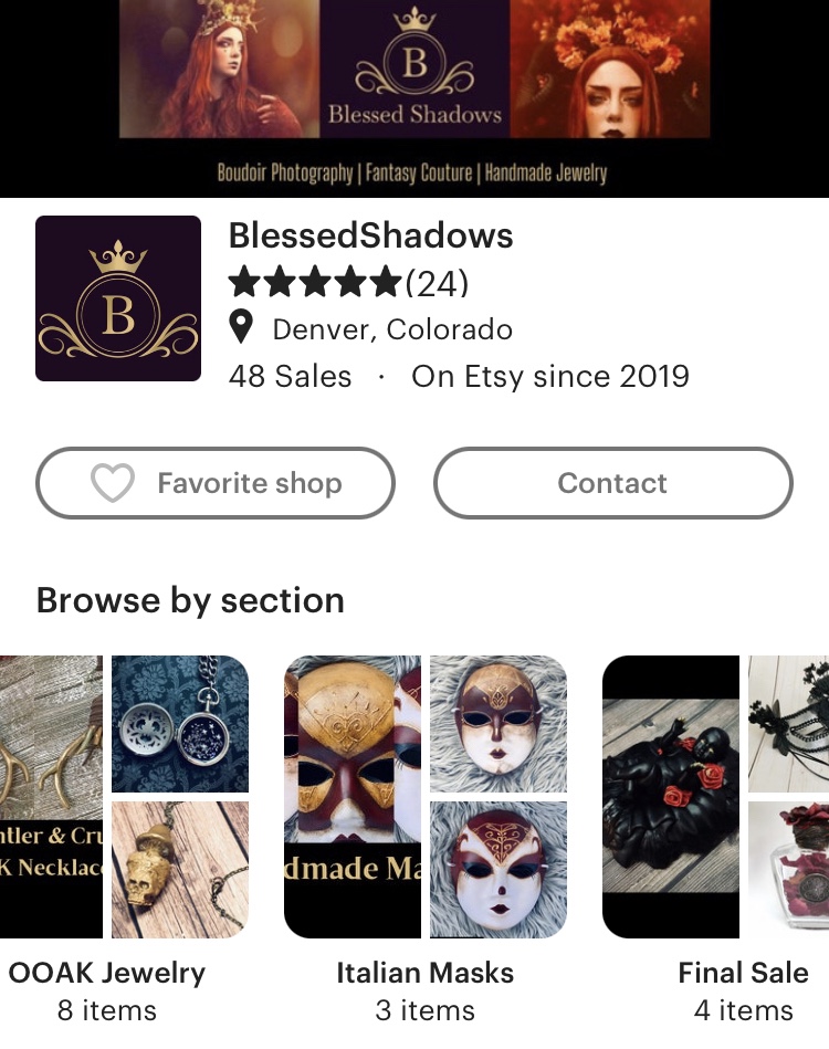 BlessedShadows Etsy shop specializing in handmade fantasy headpieces, boudoir photography prints, OOAK jewelry, Venetian inspired masks, couture and more! 