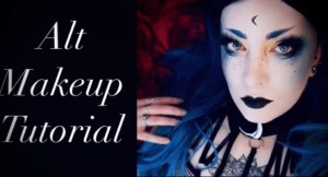 Alternative goth makeup tutorial featuring blue eyeshadow and eyebrows 