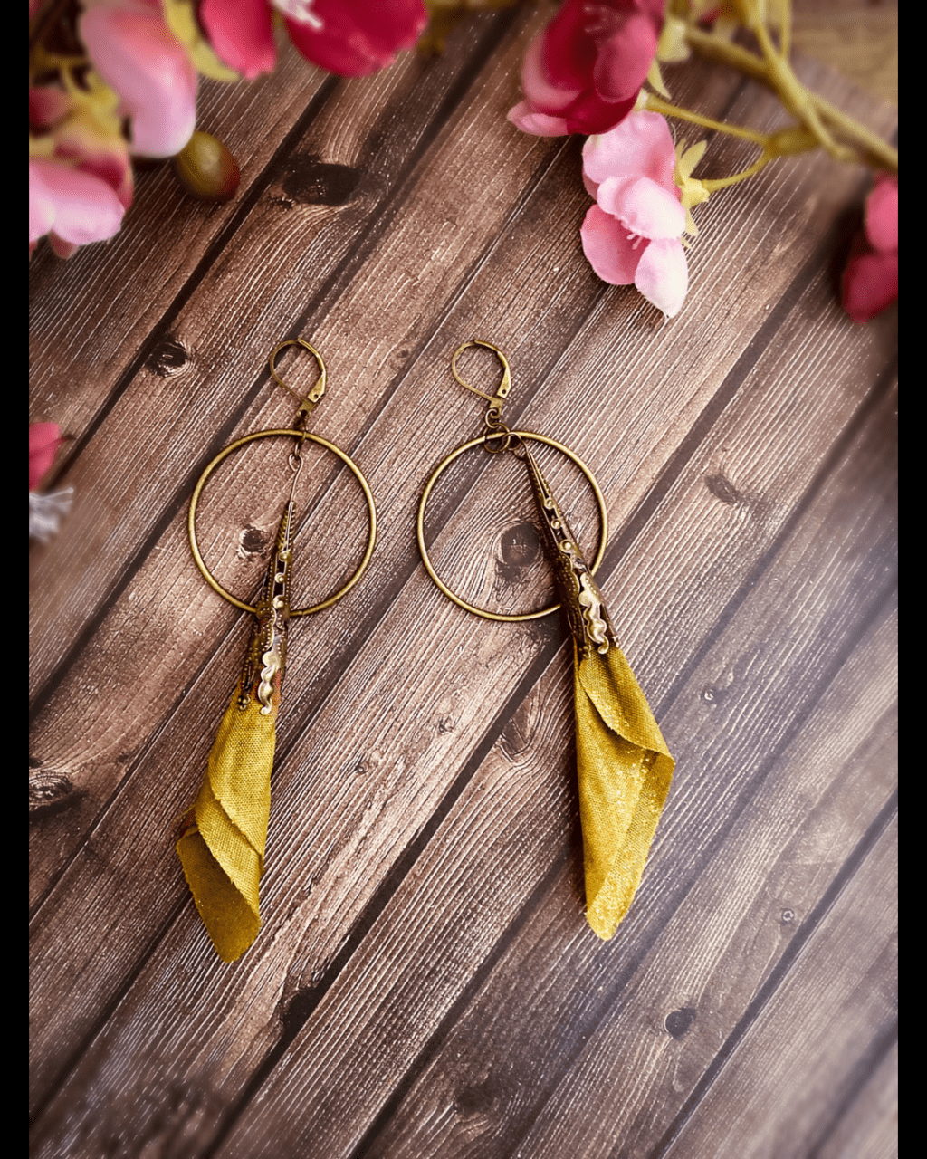 Handmade Jewelry | Antique Gold Tone Floral Earrings